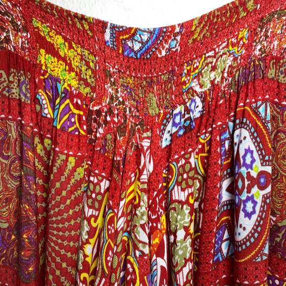Retro Earthbound Trading Co. Boho Red Print Wide Leg Maxi Split Skirt Size M - Picture 3 of 7